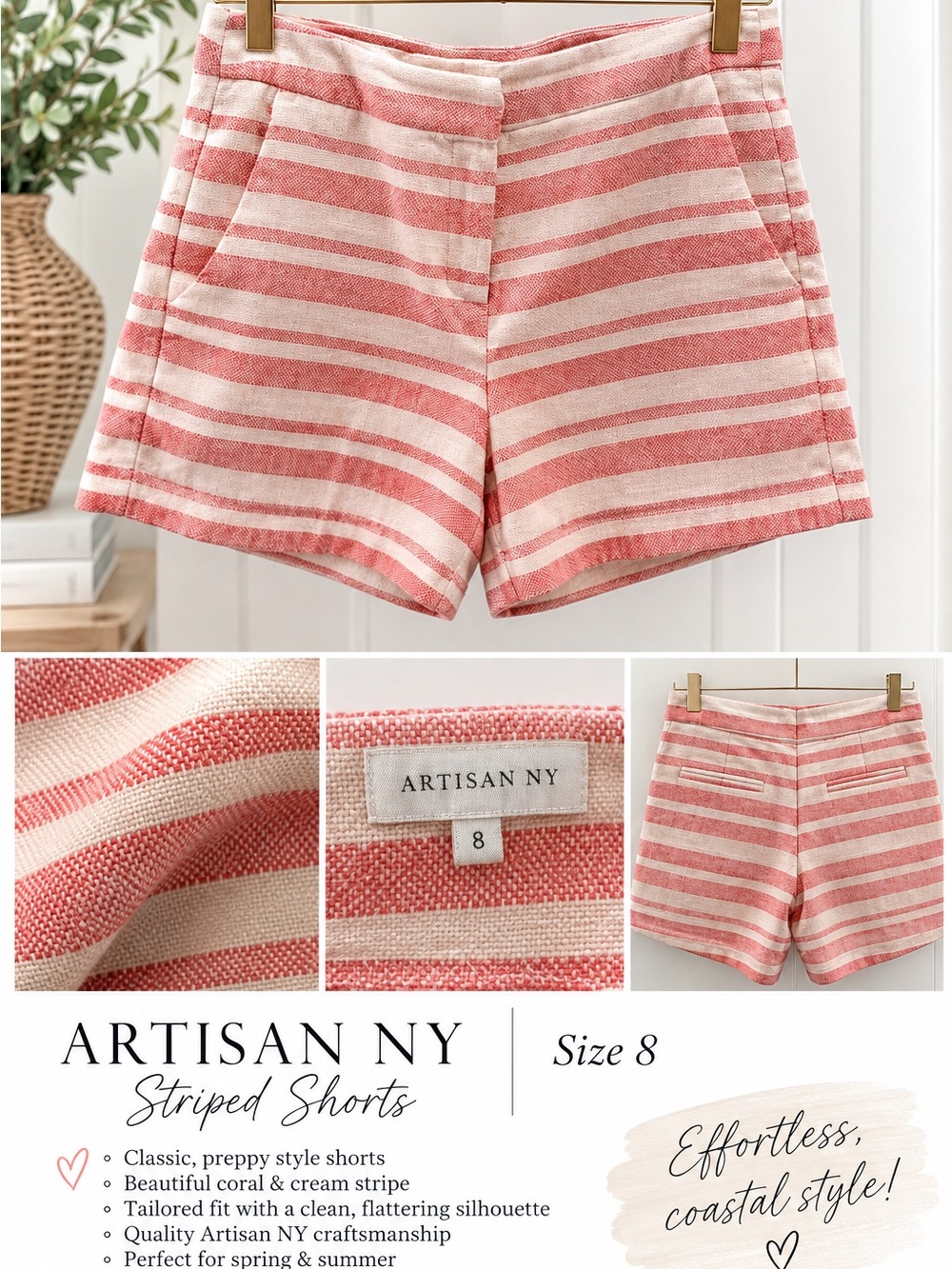 Artisan NY Red & Cream Striped Women’s Shorts